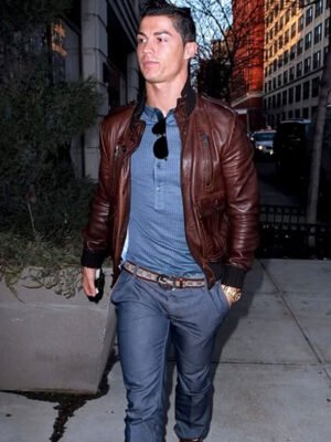 Cristiano Ronaldo Leather Brown Motorcycle Jacket