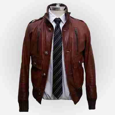 Cristiano Ronaldo Leather Brown Motorcycle Jacket - Image 3