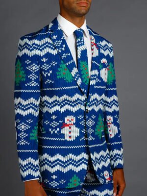 Eggnog Aficionado Blue & White Christmas Blazer