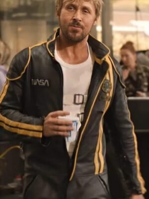Alternative view of The Fall Guy Ryan Gosling Yellow Stripes Black Leather Jumpsuit